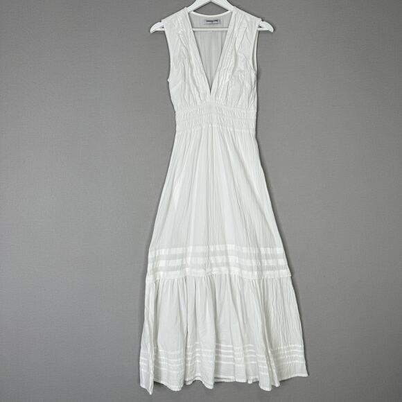 Pampelone Sienna Maxi Dress Womens Small White 100% Cotton Tiered Boho Resort - Picture 2 of 15